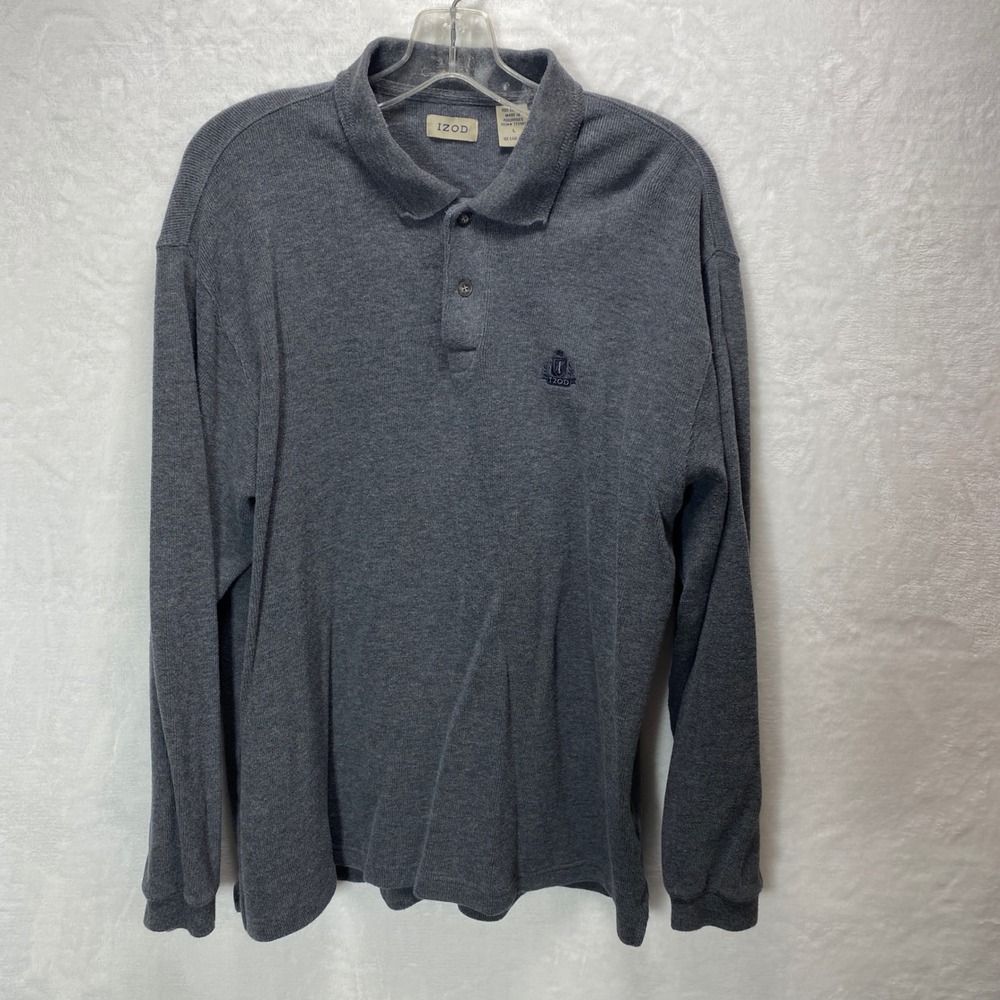 Izod Mens Dark Gray‎ Long Sleeve Sweater 3/4 Button Large Winter Warm Cozy
